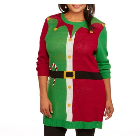 heart and crush women 39 s plus elf tunic christmas sweater womens christmas sweater walmart