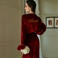 thumbnail image 5 of Oplxuo Women's Feather Trim Velvet Robe Long Belted Sleepwear Elegant Kimono Bride Wedding Party Bachelorette Bathrobe, 5 of 5
