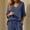 Navy, variant on CYMMPU Women's Summer Linen Blend 2-Piece Outfit, V-Neck 3/4 Sleeve Top with Drawstring Pants, Casual Loungewear Set White XL