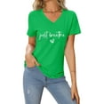 thumbnail image 2 of TSADFHJI Hauts Femmes Hiver Noël T-Shirt Décontracté Imprimé Cœur de la Saint-Valentin Col Rond Manches Courtes P Vert, 2 of 4