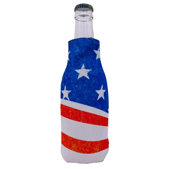 USA Flag Vintage Zipper Beer Bottle Coolie