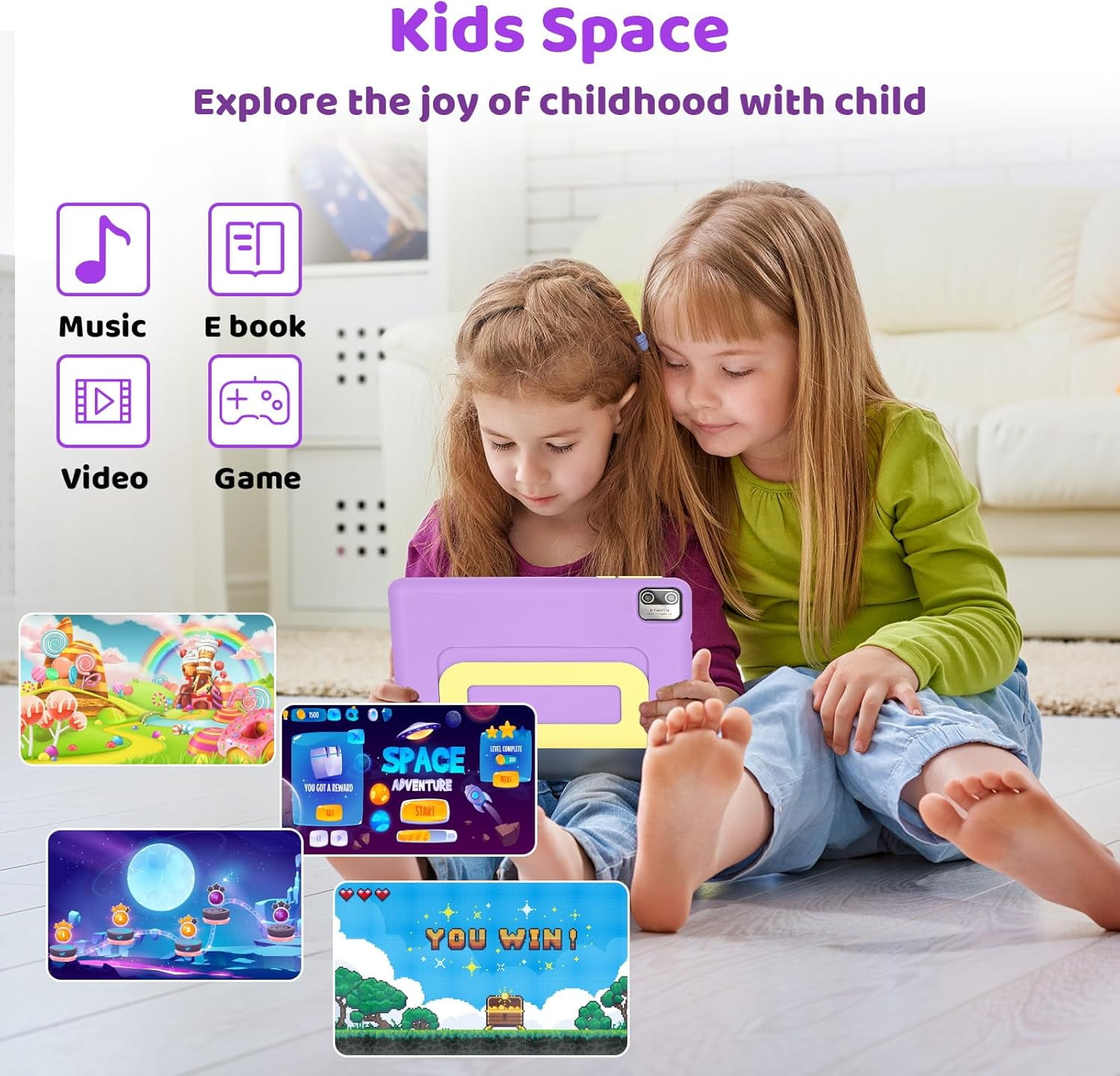Kids Tablet 7 inch, Android 13 Tablet for Kids, 8GB RAM+64GB ROM (Expand to 128GB), Parental Control, Kids Software Pre-Installed, Dual Camera, Android Learning Tablet with Proof Case (Purple)