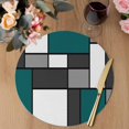 thumbnail image 3 of Abstract Green Grey Round 13 Inch Placemats Set of 8, Modern Geometric Color Blocks HeatResistant Non Slip Place Mats for Dining Table, Wipeable Braided Kitchen Table Mats for Housewarming, 3 of 9