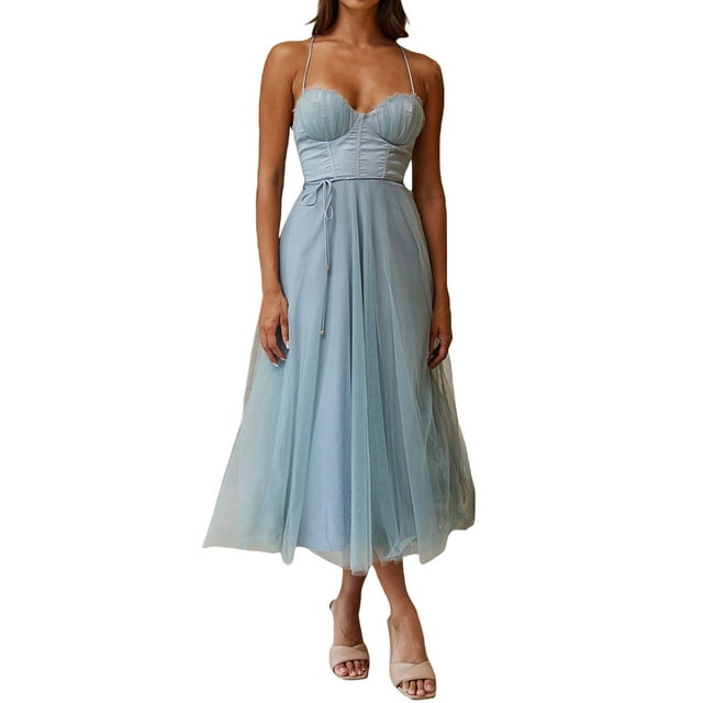 SUNSIOM Robe de Soirée Formelle en Tulle pour Femmes Couleur Unie Dos Nu Corset Robe de Soirée pour Cocktail Mariage