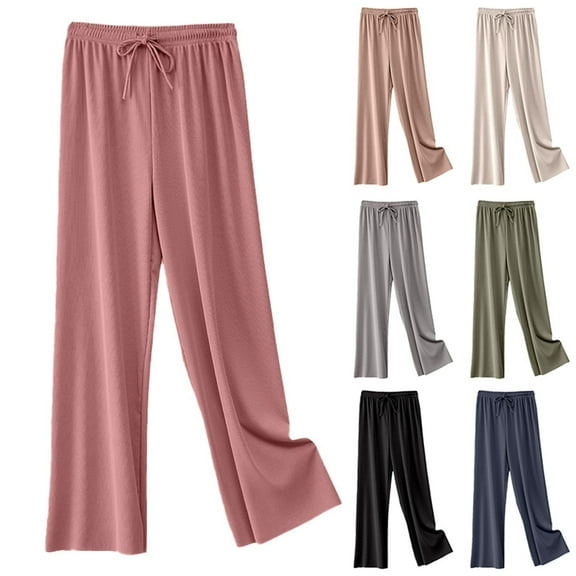 Womens Plus Size Pants High Waist Ice Silk Wide Leg Thin Sweatpants Loose Lightweight Casual Trousers for Women Black L
