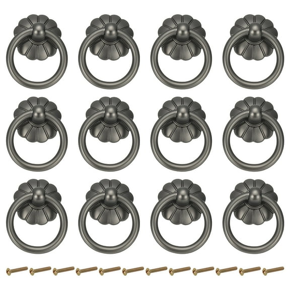 Uxcell 12Pack Drawer Ring Pulls, 1.65" Zinc Alloy Hole Ring Cabinet Knobs with Screws for Cupboard Cabinet Drawer Dresser Closet Door, Matt Gunmetal