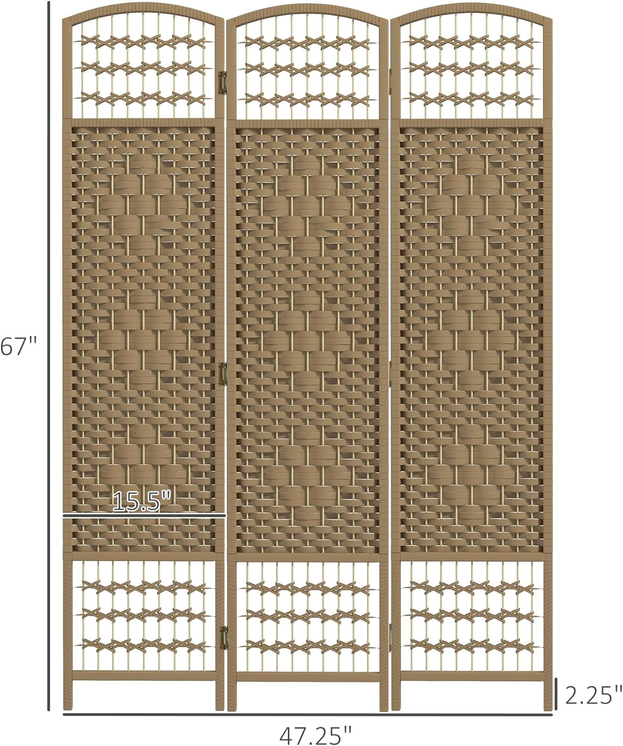 NIUMU 3 Panel Room Divider, Folding Privacy Screen, 5.6' Room Separator, Wave Fiber Freestanding Partition Wall Divider, Natural