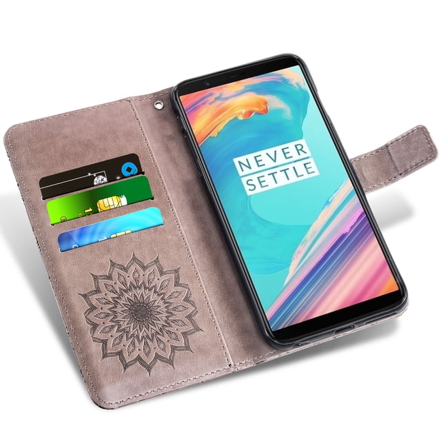 Case for Oneplus 5 Wallet Case Leather Premium PU Embossed Design Magnetic Closure Protective Cover with Card Slots for Oneplus 5, Black