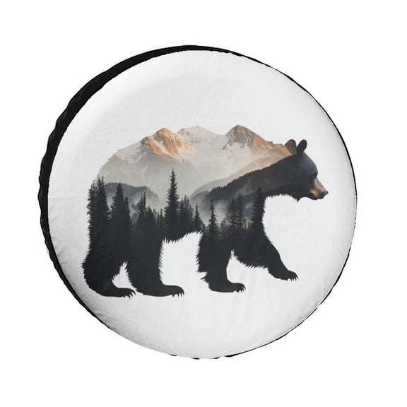 Camper Spare Tire Cover 12inch Bear And Mountain Weatherproof Wheel Protectors Wild Animal Bear Universal for Trailer SUV Truck Camper Travel