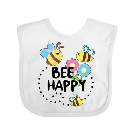 

Inktastic Bee Happy with Flowers Gift Baby Boy or Baby Girl Bib