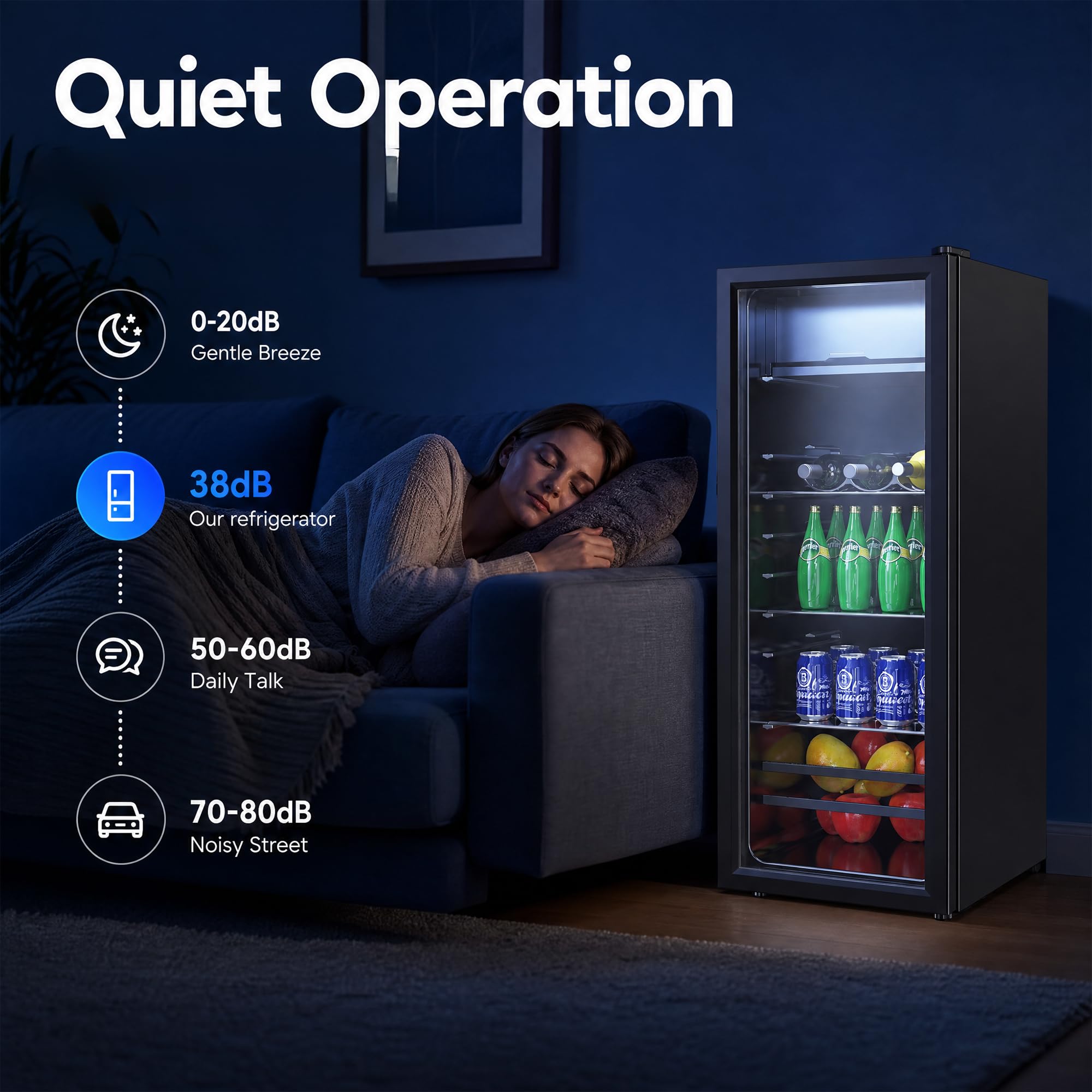 170 Can Beverage Refrigerator Wine Cooler, Digital 7‑Level Temperature Control Mini Fridge 32‑50°F, Humidity Lock Double Tempered Glass Door, Freestanding Drink Cooler for Home Bar Office Dorm