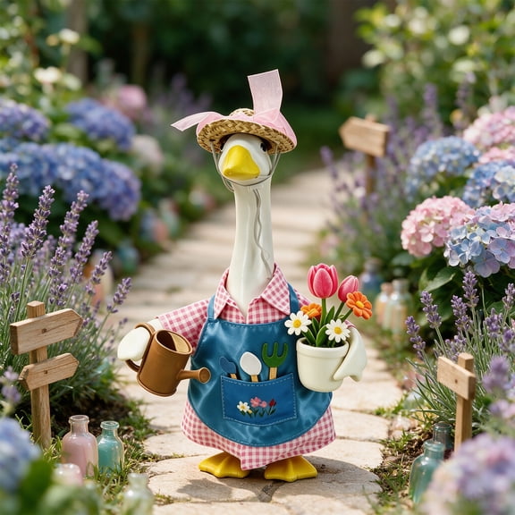 Rural Gardener Goose Outfit Set, Porch Statue Floral Decor Costume, Garden Goose Apparel With Flower, Decorative Dress for Lawn Yard Patio Goose Statue