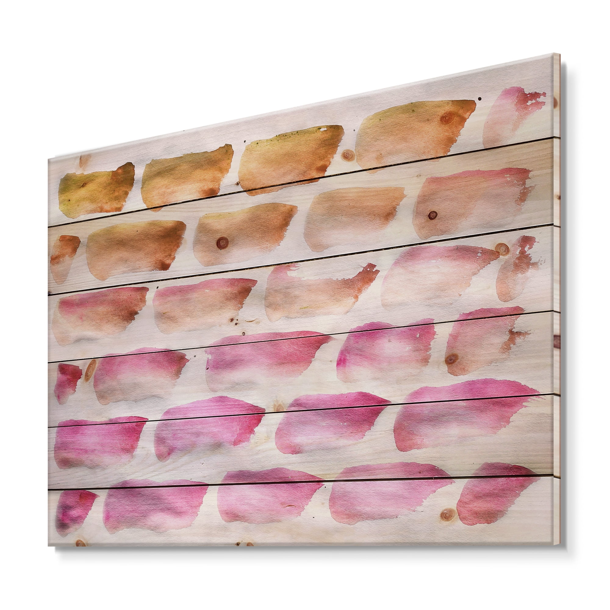 Designart 'Dark Yellow and Pink Abstracts Brushes' Modern Print on Natural Pine Wood