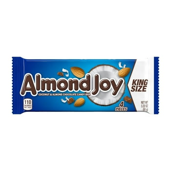ALMOND JOY, Coconut and Almond Chocolate Candy Bars, Gluten Free, 3.22 oz, King Size Pack (4 Pieces)