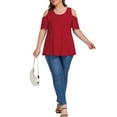 thumbnail image 6 of Cueply Plus Size Tops for Women Summer Short Sleeve Shirts Cold Shoulder Blouse Crewneck Tunic 1X-4X, 6 of 7