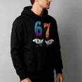 thumbnail image 3 of Whimsical 67 Drip Graphic Hoodie - Rainbow Skull Hand Ice Cream Number Black Pullover Sweatshirt, 3 of 5