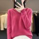 thumbnail image 4 of Suéteres con capucha de lana merino 100 % para mujer, jersey de punto, suéter suave y cálido de invierno con cuello en V, suéter policromado para mujer, 4 of 5