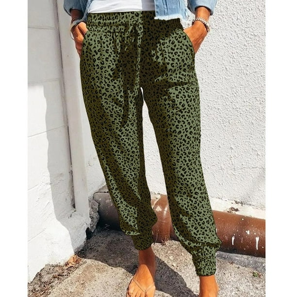 green leopard print pants