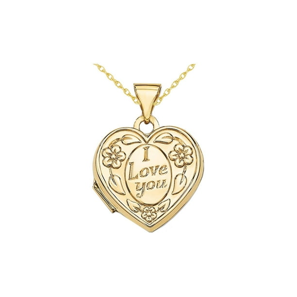 14k Yellow Gold Heart Shaped I Love You Locket Pendant Necklace Walmart Com