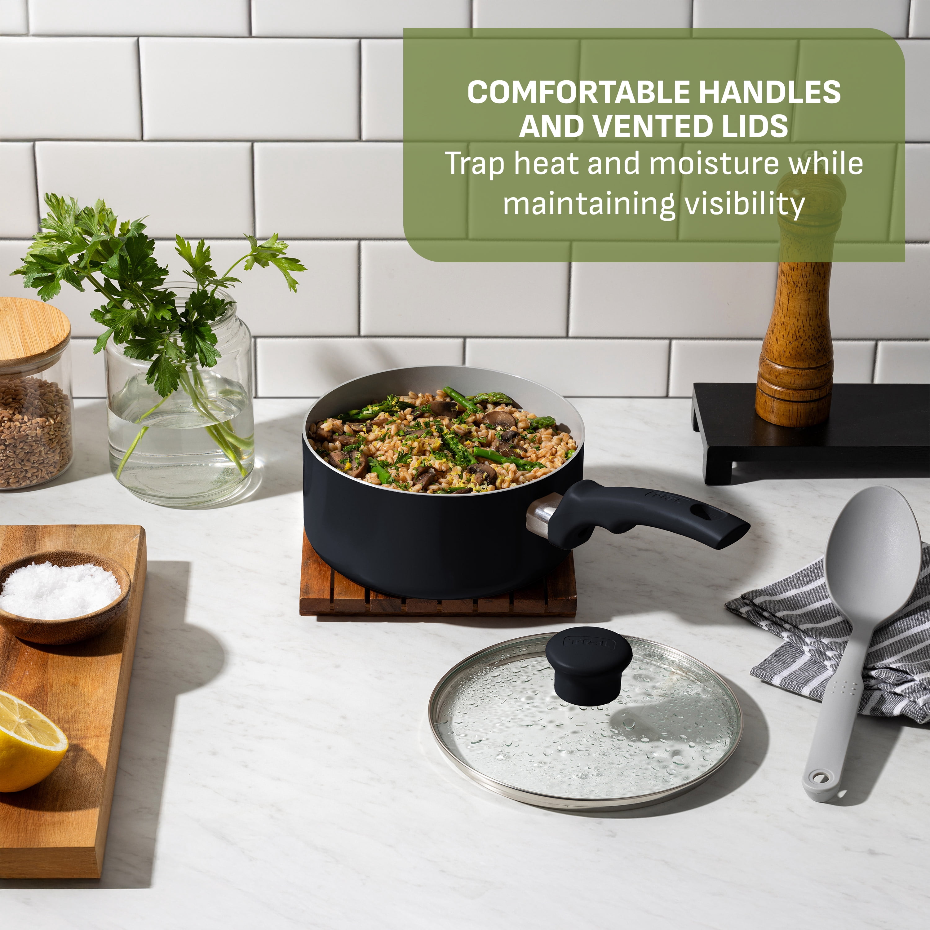 T-fal Kitchen Solutions Ceramic, 22 Piece Cookware Set, Black