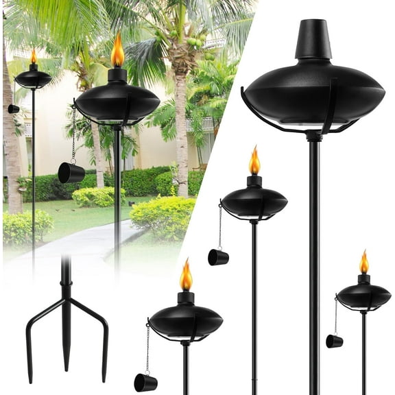 6 Pack Home Garden Torch, Outdoor Metal Torch Garden Décor,55-Inch Upgraded Citronella Torches with 3-Prong Grounded Stake, Metal Light Torches for Party Patio Pathway (More Stable)