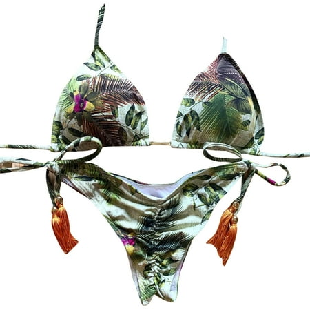 fvwitlyh Bikini Sets for Womens Bathing Suit Shorts And Tops Bandage Bandeau Beachwear Women Swimsuit Swimwear Set Push-Up Swim Top Women Bikinis