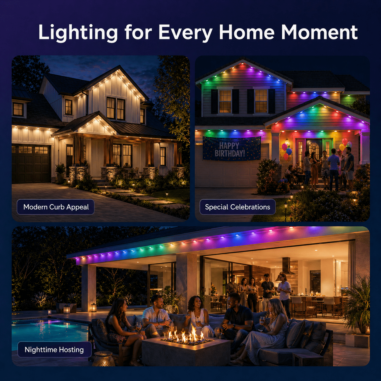 IJIL Permanent Outdoor Lights, 100 FT 60 RGBIC Waterproof LED String Lights for Roof Patio Party Decor