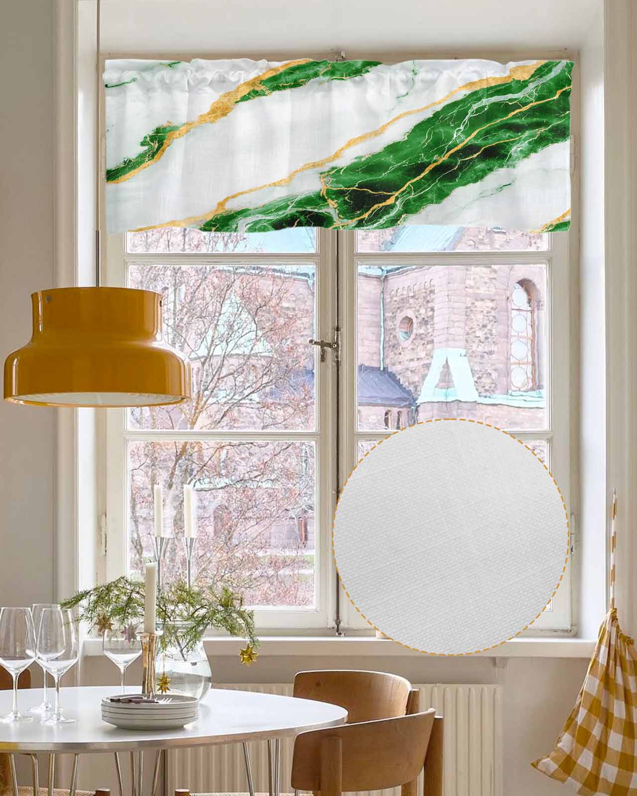 Marble Green Kitchen Valances for Windows Farmhouse Linen Window Valance Curtain for Living Room Window Treatment Gold Foil Ceramic Style Crack Scratch Valance Rod Pocket Topper Drape, 54 x 18 Inch