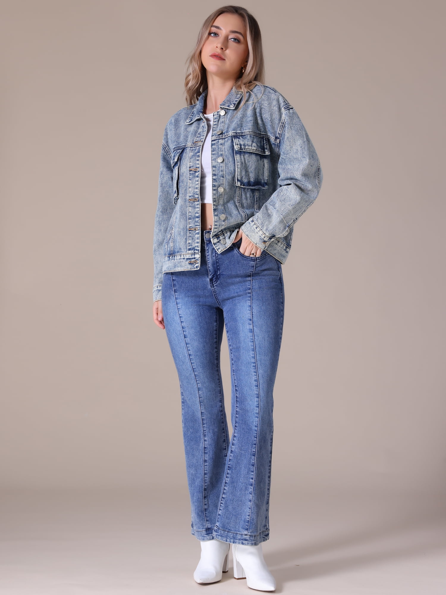 DARING DIVA Women's Button Down Cargo Denim Western Outfits 2XL Gray Blue