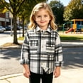 thumbnail image 6 of ZACPNCV Kids Plaid Jacket Vintage Faux Wool Blend Short Coat Soft Casual Long Sleeve Button Front Shirt Jacket Warm Winter Outerwear with Pocket A-Gray, 6 of 9