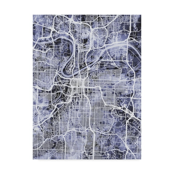 Trademark Fine Art 'Kansas City Missouri City Map Blue' Canvas Art by Michael Tompsett
