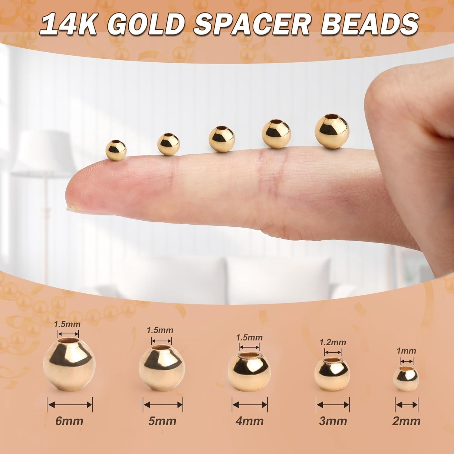 14K 400pcs 4mm Gold Filled Beads for Jewelry Making Small Smooth Round Gold Beads for Bracelets Non Tarnish Metal Brass Spacer Beads for Necklaces Earrings Rings and DIY Craft