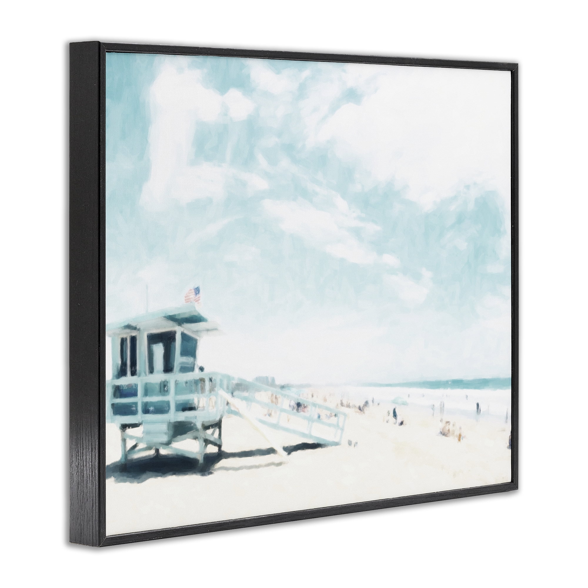 Stupell Industries Blue Beach Station Black Framed Giclee Art, design by Kim Curinga