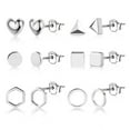 thumbnail image 2 of Lancharmed Silver Plated Womens Earrings,6 Pairs Love Hexagon Round Triangle Square Earring Cute Gifts, 2 of 8
