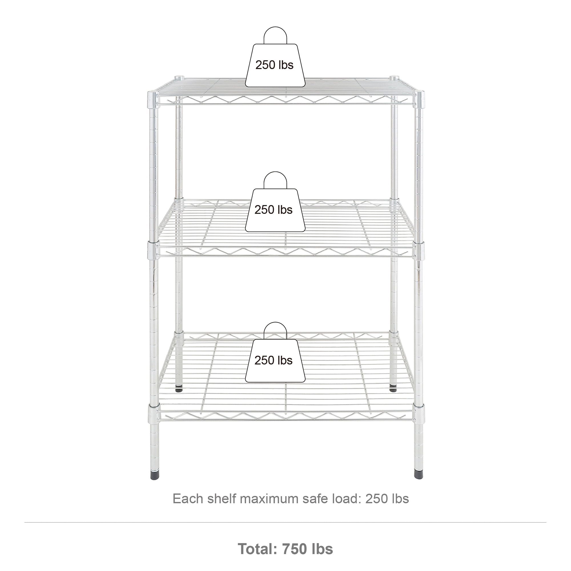 (3 pack) Hyper Tough 3-Tier Wire Shelving Rack, Chrome, 750 lbs Capacity
