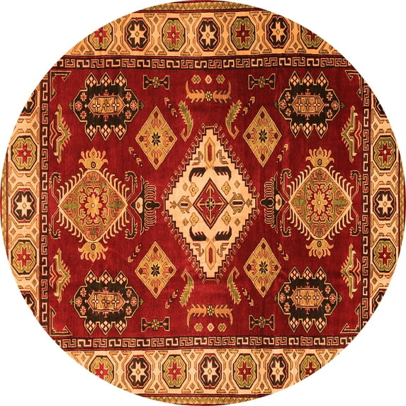 Ahgly Company Indoor Round Geometric Orange Traditional Area Rugs, 3' Round