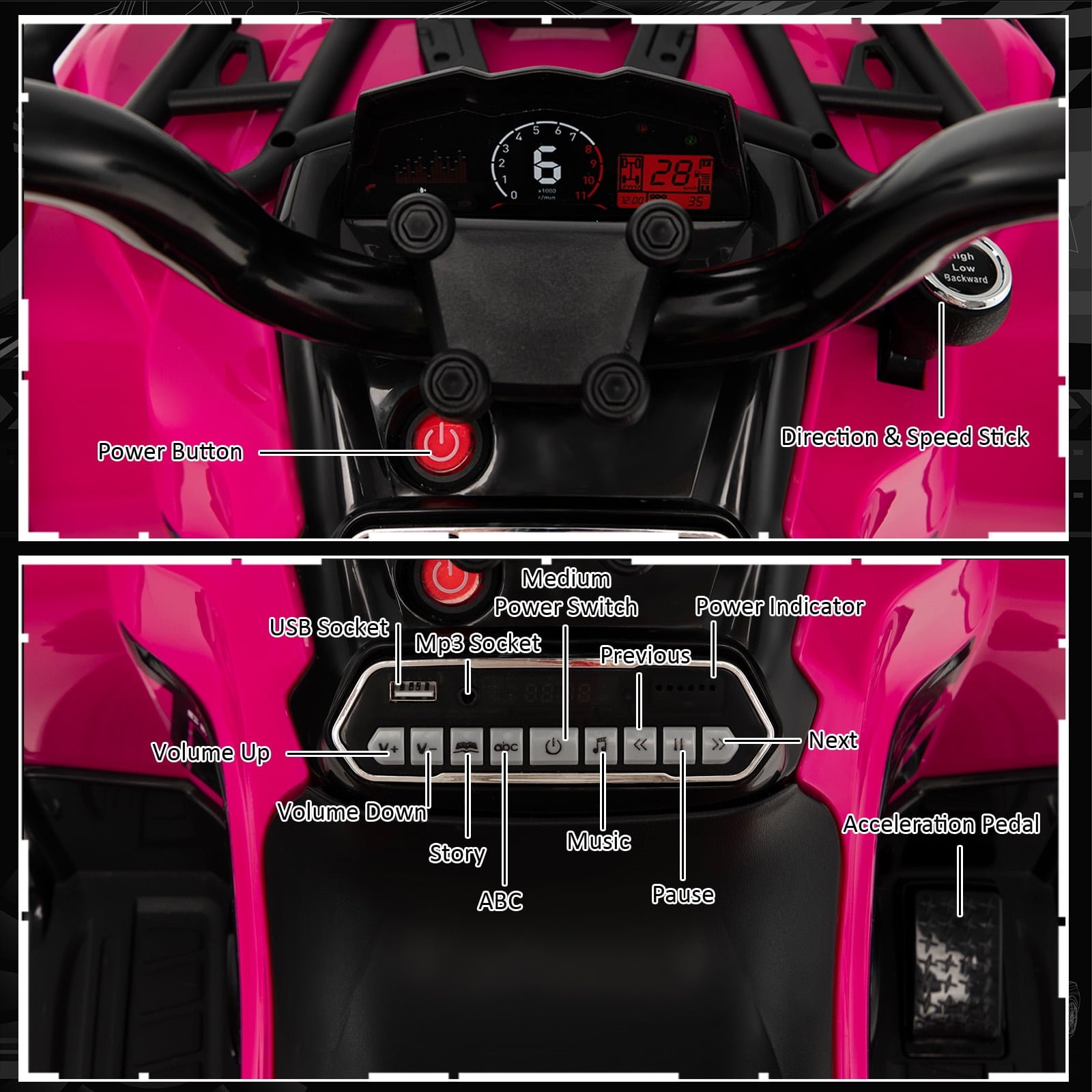Infans 12V Kids Ride On ATV Electric 4-Wheeler Quad 2 Speeds w/ Mp3 & Headlights Pink