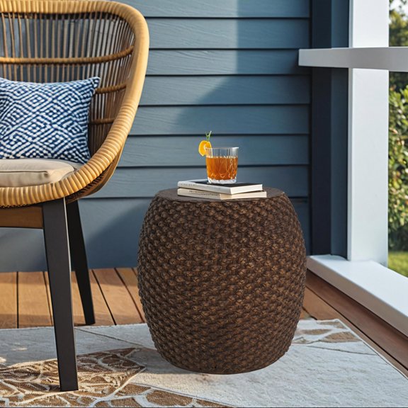 Christopher Knight Home 16.5" Outdoor Faux Rattan Side Table, MGO Accent Table, Rich Brown Finish