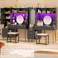 thumbnail image 4 of Homieasy 48'' Makeup Vanity with Hutch, White Bedroom Vanity with Charging Station and LED, Tall Vanity Table with Pegboard, Mirror, 5 Big Drawers & Shelves, Cabinet, Bedroom Dressing Tables, Black, 4 of 6