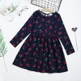 thumbnail image 4 of Girls' Dresses Sizes 7-8 Years Kids Floral Fruit Flowers Long Sleeves Princess A Line Fit & Flare Blue Sun Dress, 4 of 7