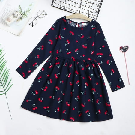 

Toddler Kids Girls Floral Fruit Flowers Long Sleeves Beach Dress Princess Clothes