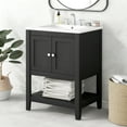 thumbnail image 2 of 24" Black Modern Sleek Bathroom Vanity Elegant Ceramic Sink with Solid Wood Frame Open Style Shelf, 2 of 9