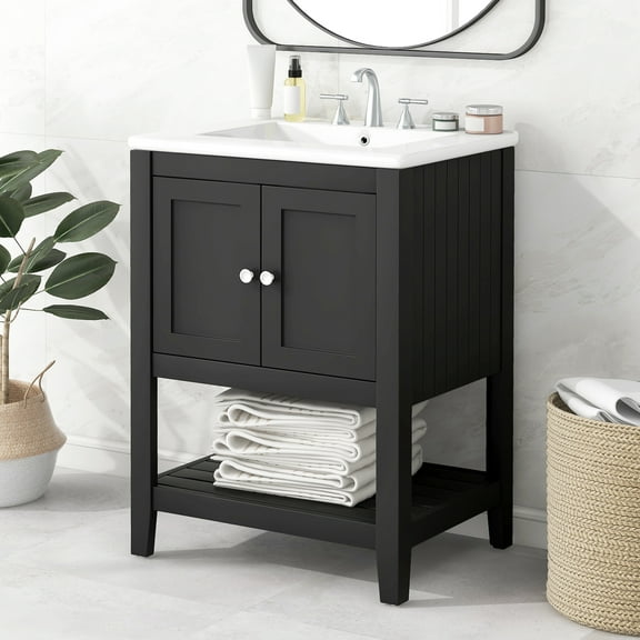 ALEXLOGER 24'' Bathroom Vanity with Single Sink Combo, Modern Bathroom Storage Cabinet with 2 Doors and 1 Shelf, Freestanding Bathroom Vanities, Small Single Bath Storage Vanity Sink