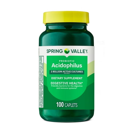 Spring Valley Probiotic Acidophilus Caplets for Digestive Health, 2 Billion Active Cultures, 100 Count