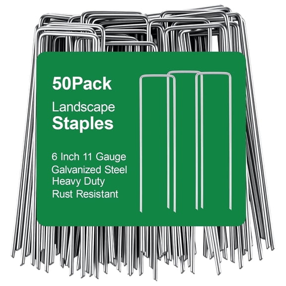 Heavy Duty 6 Inch Garden Staples, Universal Ground Stakes for Garden Landscape Outdoor Securing，50 Count