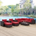 thumbnail image 2 of Modern Contemporary Urban Design Outdoor Patio Balcony Ten PCS Sectional Sofa Set, Red, Rattan, 2 of 9