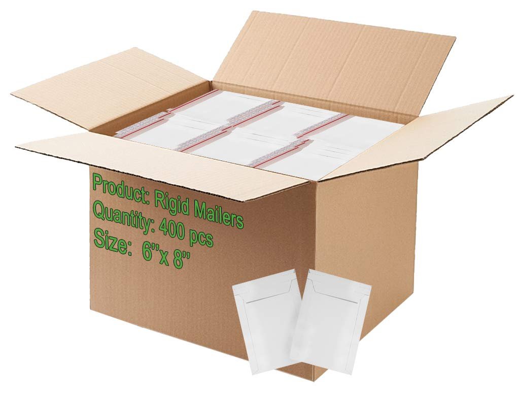 Pack of 400 Rigid Mailers 6x8 Paperboard Mailers 6 x 8 by Amiff. White