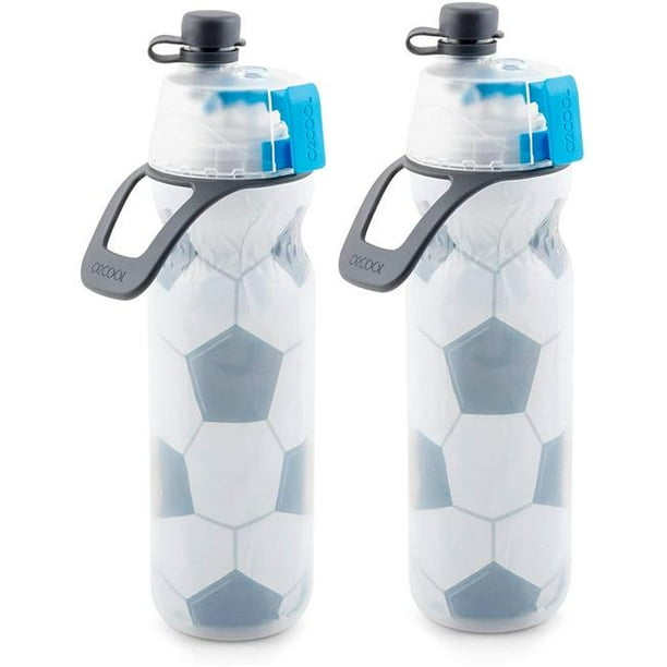 O2Cool HMLDP0700E002SB1 Mist N Sip Water Bottle for Drinking & Misting, Soccer Pack of 2