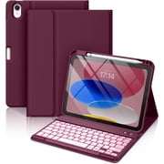 Tivkeber for iPad 11th 10th Gen Case with Keyboard - 7 Colors Backlit Wireless Detachable Folio Keyboard Cover with Pencil Holder for iPad A16 11" 2025 10.9" 2022 (Dark Cherry)