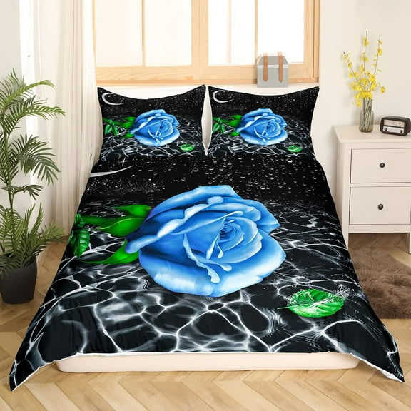 Blue Rose King Bedding Set tic Floral Duvet Cover Abstract Water Ripples Flower Comforter Cover Polyester Quilt Cover